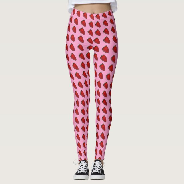Rote Erdbeeren auf rosa Leggings (Vorderseite)