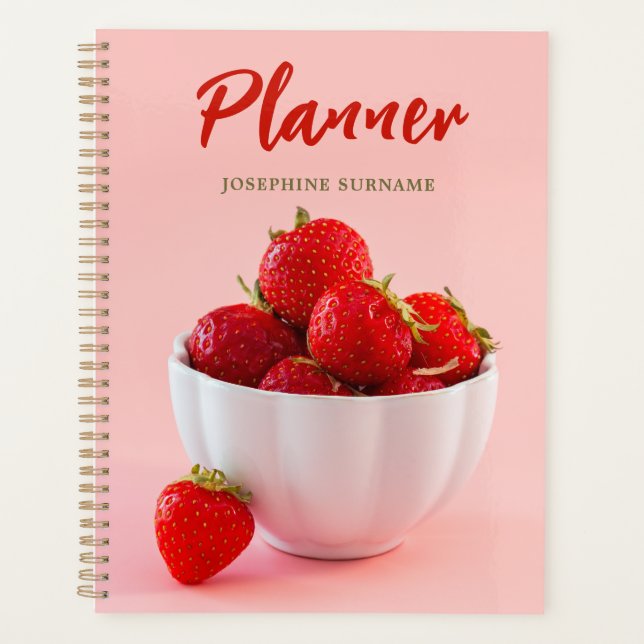 Rote Erdbeeren auf rosafarbenem Foto Individuelle  Planer (Vorderseite)