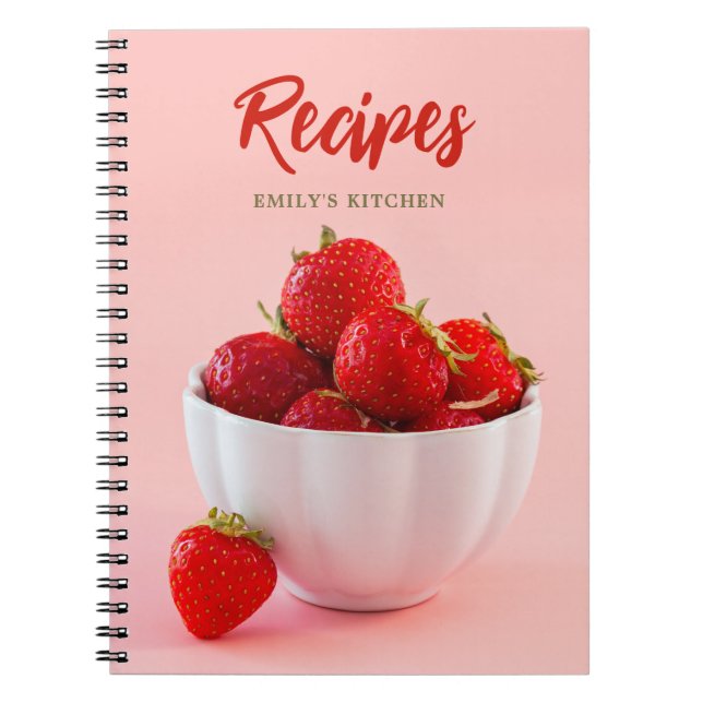Rote Erdbeeren auf rosafarbenem Foto Rezepte Notizblock (Vorderseite)