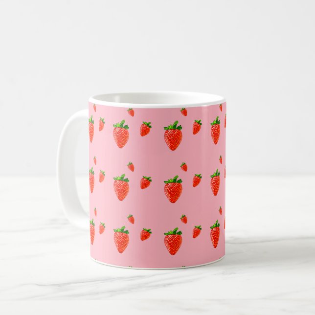 Rote Erdbeeren auf rosafarbenem Hintergrund Kaffeetasse (Vorderseite Links)