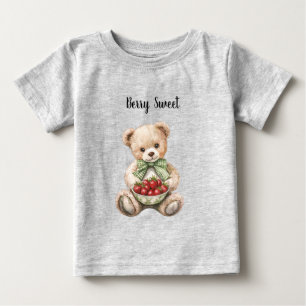 Rote Erdbeeren Beeren Süße Grüne Schleife Teddybär Baby T-shirt