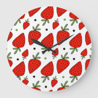 Rote Erdbeeren Cartoon Nahtloses Muster Große Wanduhr