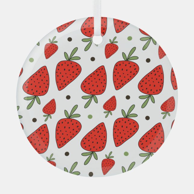Rote Erdbeeren Cartoon Nahtloses Muster Ornament Aus Glas (Vorderseite)