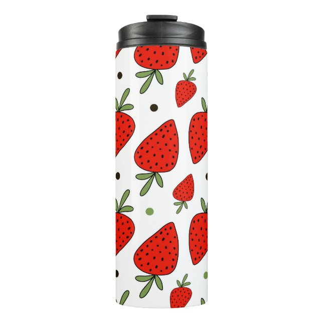 Rote Erdbeeren Cartoon Nahtloses Muster Thermosbecher (Vorderseite)