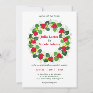Rote Erdbeeren Früchte Blumen Blätter Hochzeit Einladung