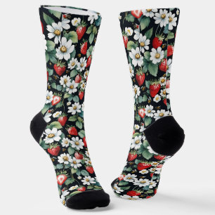 Rote Erdbeeren und weiße Blume Berry Patch Socken