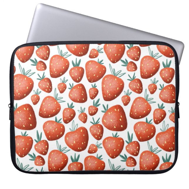 Rote Erdbeeren weißer Hintergrund Nahtlos Laptopschutzhülle (Vorderseite)