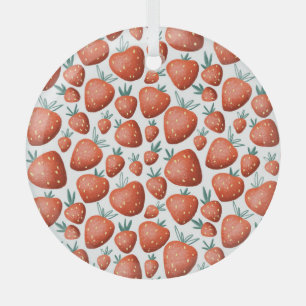 Rote Erdbeeren weißer Hintergrund Nahtlos Ornament Aus Glas