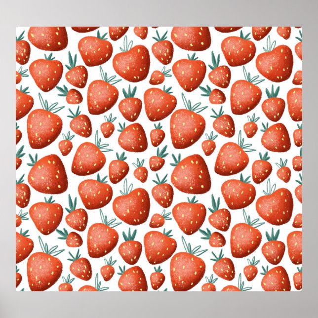 Rote Erdbeeren weißer Hintergrund Nahtlos Poster (Vorne)