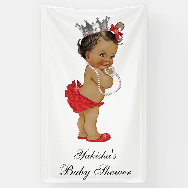 Rote ethnische kleine Prinzessin Babyparty Banner (Vertikal)