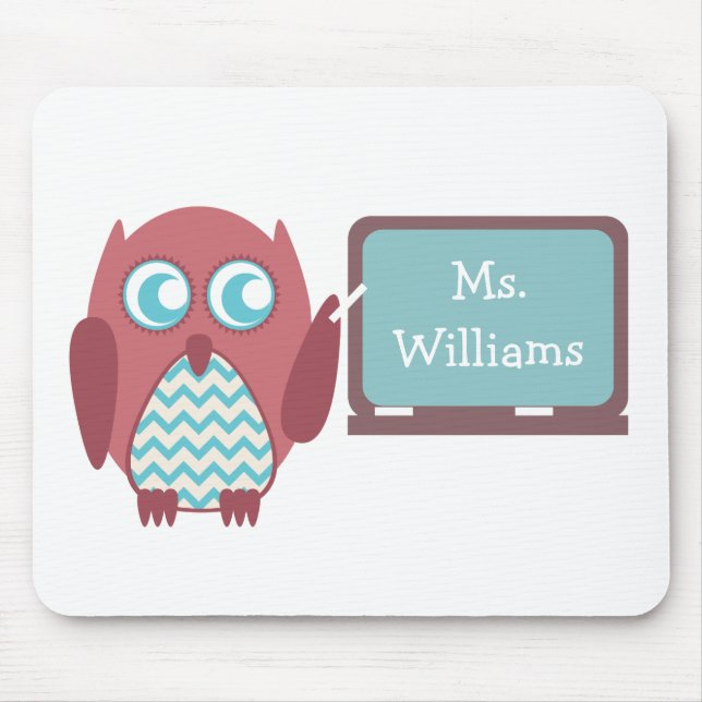 Rote Eulen-blauer Zickzack Lehrer an der Tafel Mousepad (Vorne)