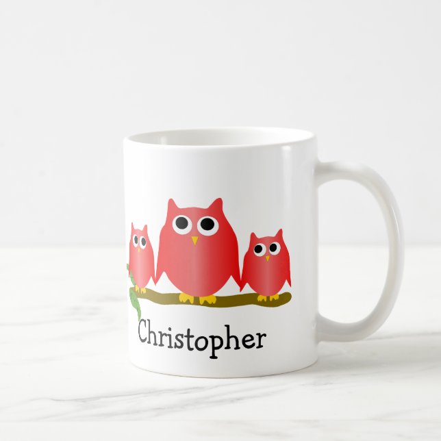 Rote Eulen Design personalisiert Kaffeetasse (Rechts)
