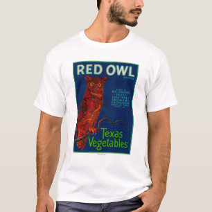 Rote Eulen-Gemüseaufkleber T-Shirt