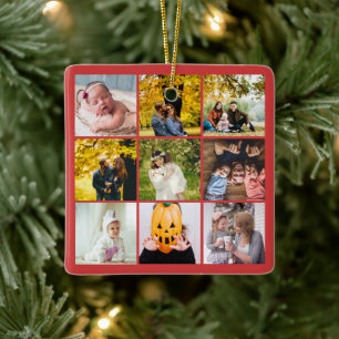 Rote Familienfoto-Collage Weihnachtserinnerungen Keramikornament