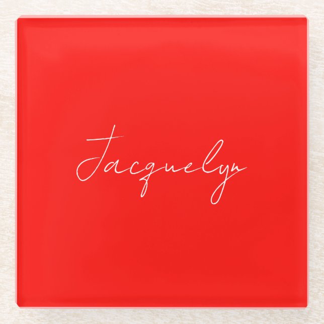 Rote Farbe Schlicht Elegant Moderner Minimalistisc Glasuntersetzer (Vorderseite)