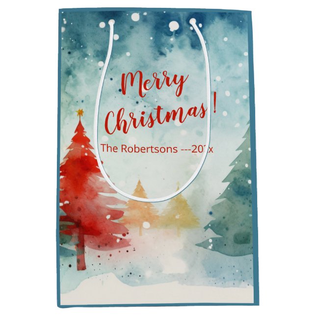 Rote farbige Pinienbäume Mittlere Geschenktüte (Vorderseite)