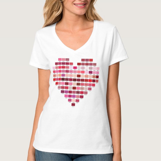 Rote Farbpalette, herzförmige rote Armbanduhren T-Shirt (Vorderseite)