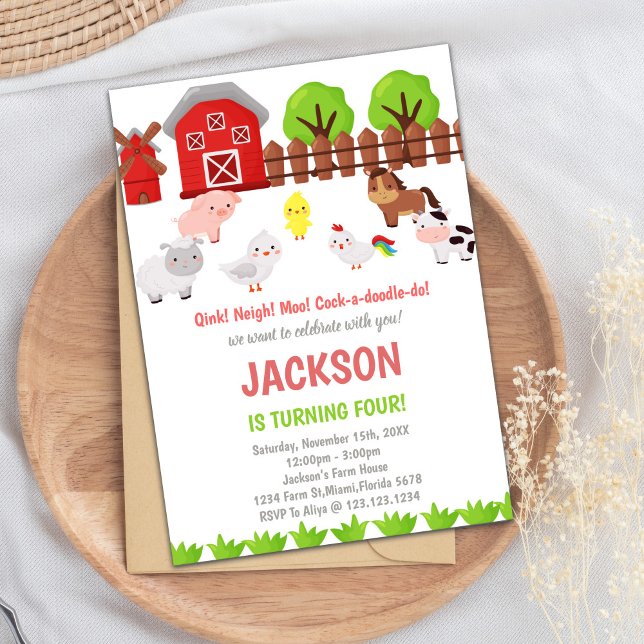 Rote Farm Einladungen zum Geburtstag (Red Farm Birthday Invitations)