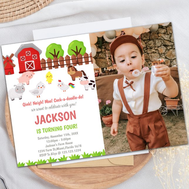 Rote Farm Geburtstagseinladungen mit Foto Einladung (Red Farm Birthday Invitations with photo)