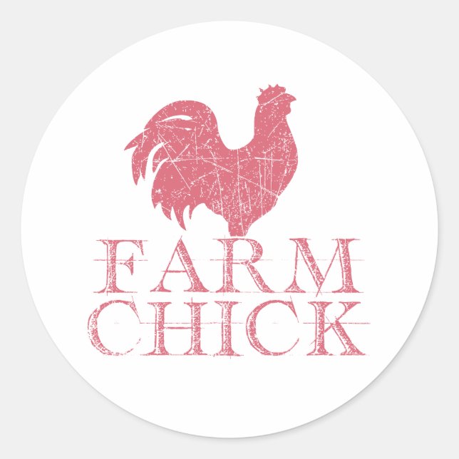 Rote Farm Küken mit Rooster Runder Aufkleber (Vorderseite)