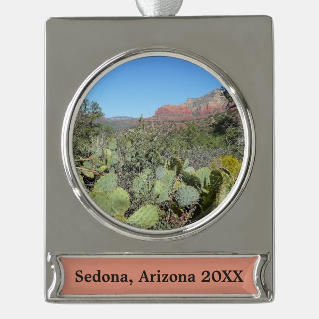 Rote Felsen und Kakteen I Banner-Ornament Silber (Vorderseite)