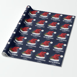 Rote festliche Weihnachtsmannmütze auf Blau mit be Geschenkpapier