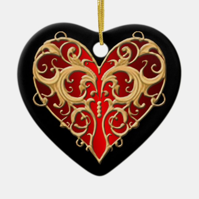 Rote Filigree Herz - Kunst, Kultur Keramikornament (Vorne)