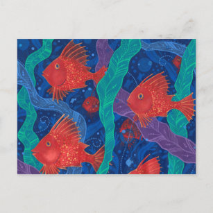 Rote Fische, Meerwassertiere Unterwasser Art Postkarte