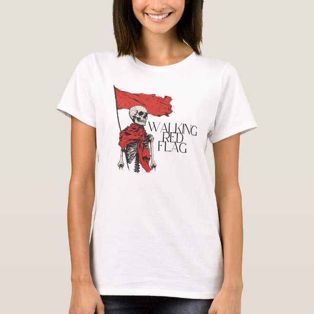 Rote Flagge Skeleton | Edgy Minimalistisch Spaß T-Shirt (Vorderseite)