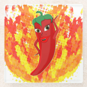 Rote Flammen mit Hot Pepper-Flammen Glasuntersetzer