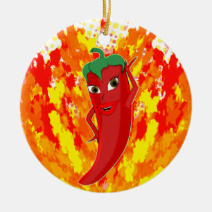 Rote Flammen mit Hot Pepper-Flammen Keramik Ornament