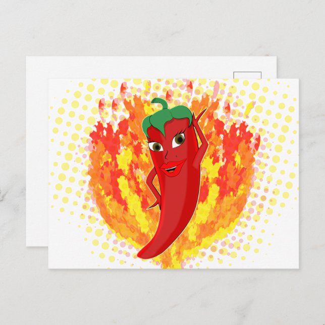 Rote Flammen mit Hot Pepper-Flammen Postkarte (Vorne/Hinten)
