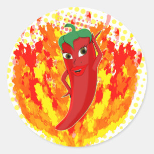 Rote Flammen mit Hot Pepper-Flammen Runder Aufkleber