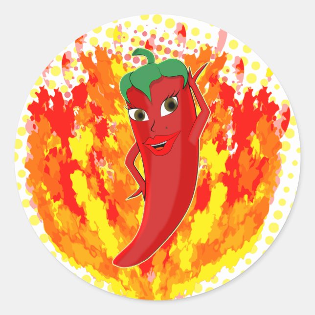 Rote Flammen mit Hot Pepper-Flammen Runder Aufkleber (Vorderseite)