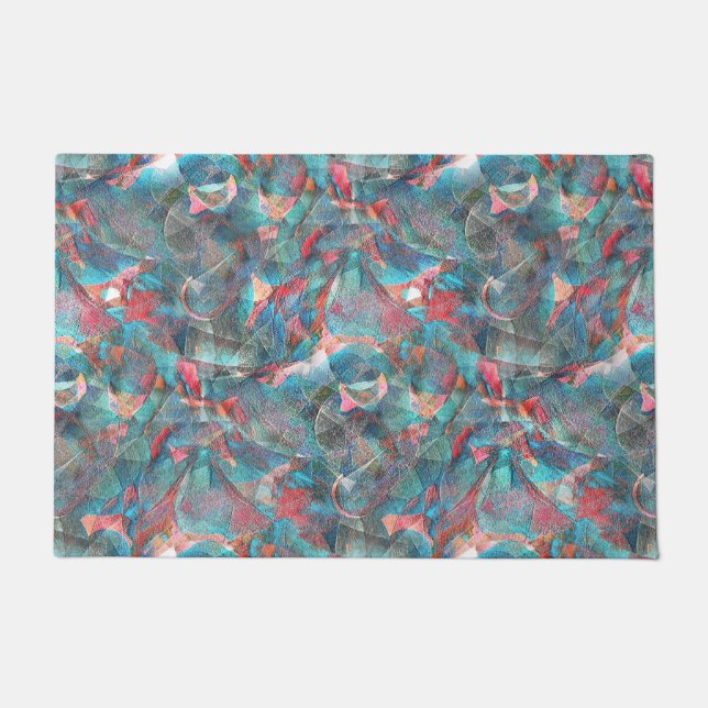 Rote Flecken mit Pfirsich und Zyanflecken an der s Fußmatte (Vorderseite)