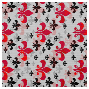 Rote Fleur de Lis auf Weiß Stoff