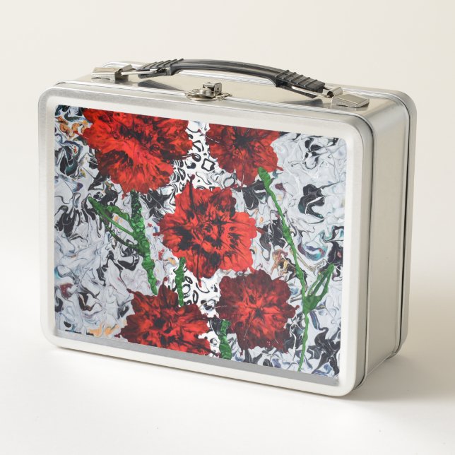 Rote Flora Abstrakt Art Lunchbox Einzigartiges Met (Vorderseite)