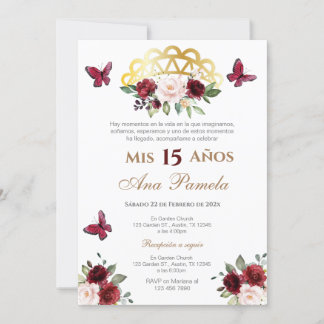 Rote Flora Quinceañera Spanien Einladung