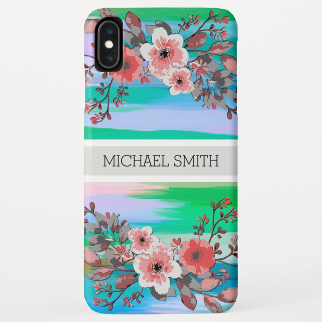 Rote Floral Monogramm Modernes Abstrakt Case-Mate iPhone Hülle (Rückseite)