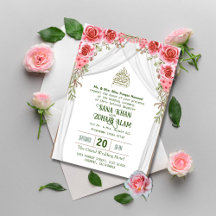 Rote Floral Nikah Islamische Hochzeitseinladung