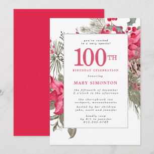 Rote Floral Poinsettia 100. Geburtstagsparty Einla Einladung