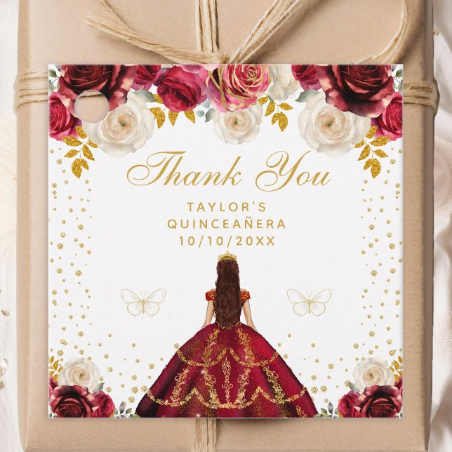 Rote Floral Princess Quinceañera Geschenkanhänger (Von Creator hochgeladen)