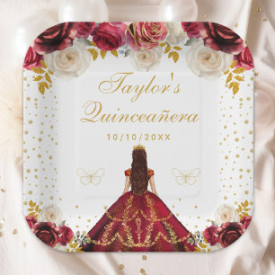 Rote Floral Prinzessin Quinceañera Pappteller