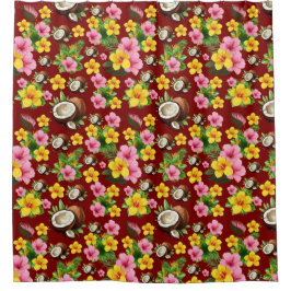 Rote Floral Tropical Duschvorhang