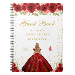 Rote Florale Blondhaarige Prinzessin Sweet Sixteen Notizblock