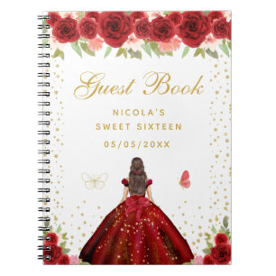 Rote Florale Braunhaarige Haar Prinzessin Sweet Si Notizblock
