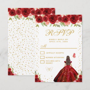 Rote Florale Braunhaarige Haar Prinzessin Sweet Si RSVP Karte
