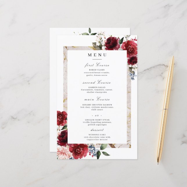 Rote, florale Elegant Rustikale Weiße Hochzeit (Vorderseite/Rückseite Beispiel)