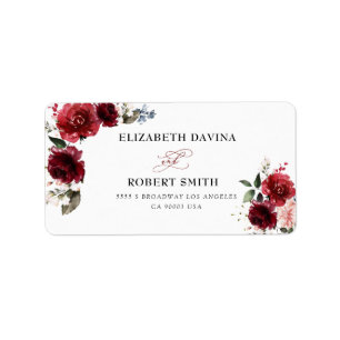 Rote, florale Elegant Rustikale Weiße Hochzeit Adressaufkleber