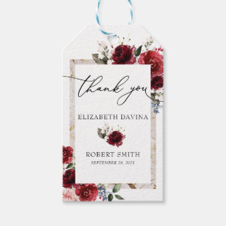 Rote, florale Elegant Rustikale Weiße Hochzeit Geschenkanhänger